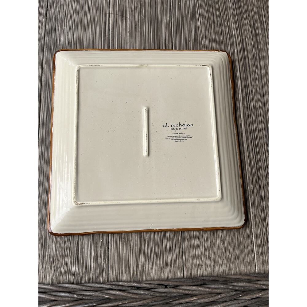 St. Nicholas Square “Snow Valley” Square Plate 10.5" Snowy Cabin Pine Tree - Picture 5 of 6